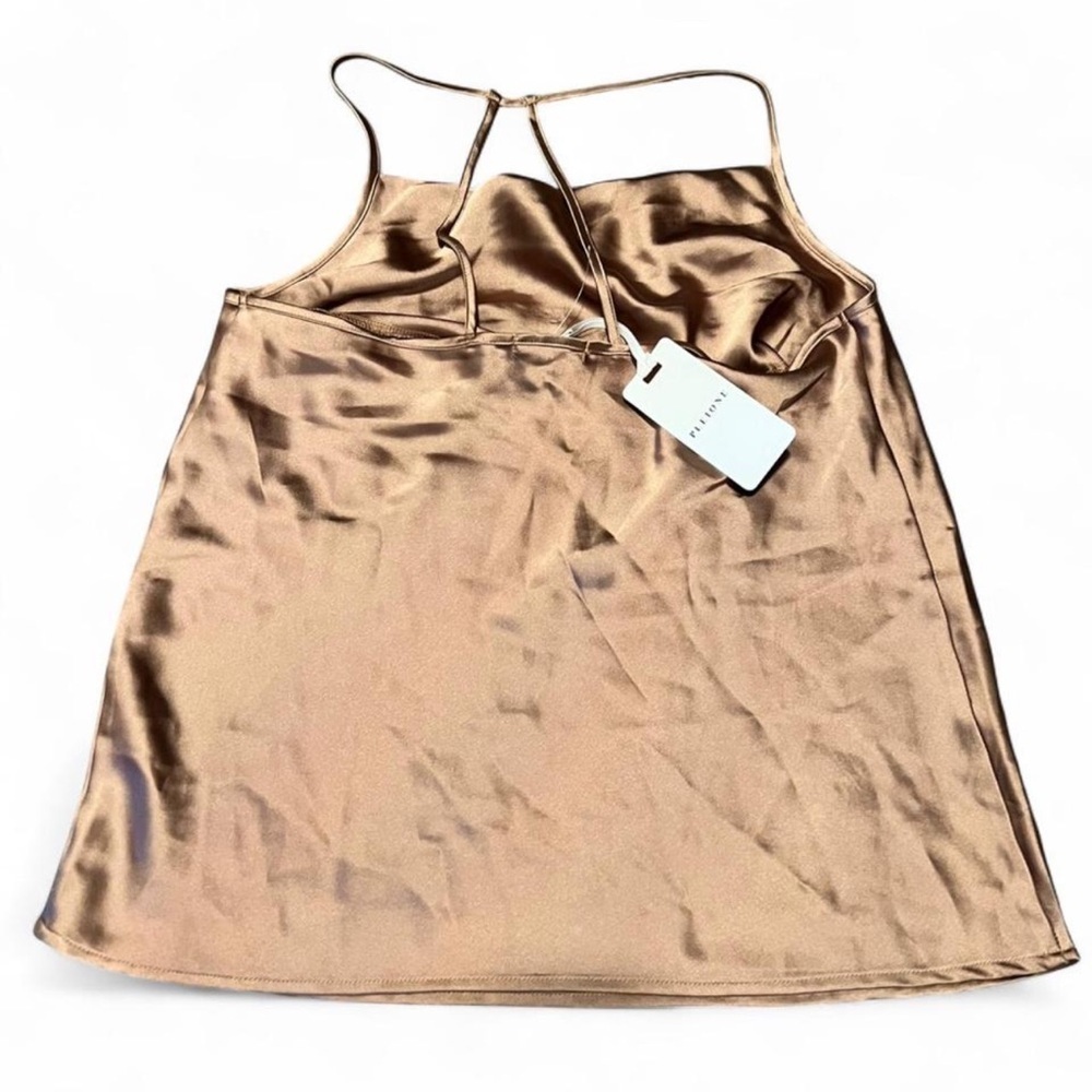 Pleione Shimmering Tan Satin Spaghetti Strap Tank Size M - Picture 4 of 4